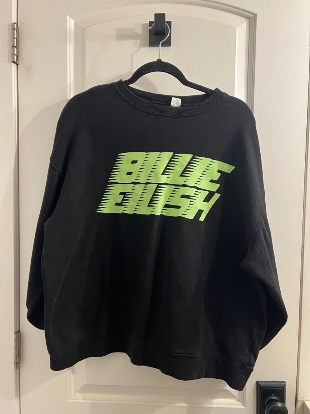 Billie Eilish Women's Black Crewneck Sweatshirt with Neon Green Logo